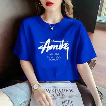 克莱因蓝短袖T恤女夏季2023年新款纯棉体恤韩版宽松印花上衣ins潮商品大图