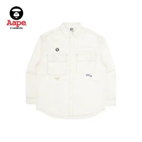 Aape旗舰店男装秋冬猿颜徽章刺绣金色线缝宽松长袖衬衫8414XAJ图片