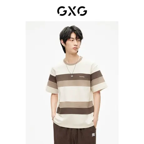 GXG男装 时尚条纹圆领短袖T恤潮流休闲个性舒适 2023年夏季新品商品大图