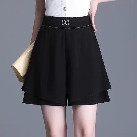 黑色雪纺短裤女夏季薄款宽松a字裙裤2023新款高腰百搭休闲阔腿裤商品大图