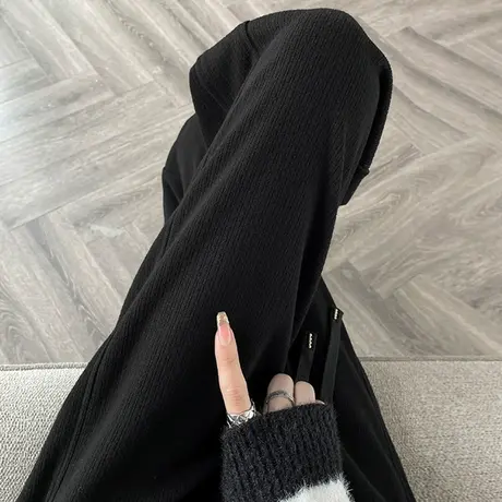 黑色窄版阔腿裤女春秋新款宽松休闲裤子高腰垂感雪尼尔直筒拖地裤商品大图