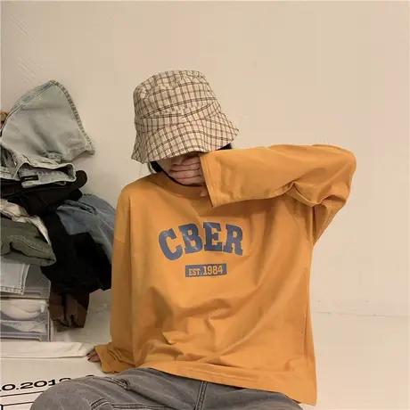 红续2020新款ulzzang韩版宽松oversize纯棉字母薄款圆领卫衣T恤女图片