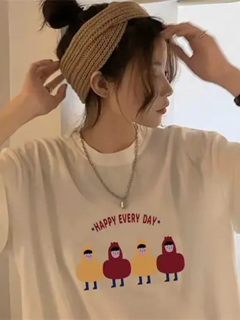 仿棉短袖t恤女夏季宽松韩系甜美时髦小众设计高级感女装上衣ins潮商品大图