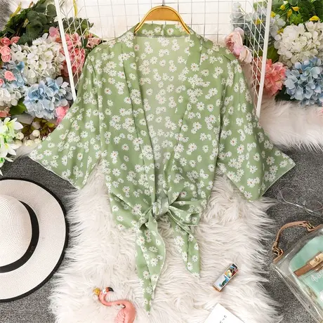 春季冰丝雪纺开衫女夏薄款小坎肩外套防晒罩衫短款上衣披肩外搭图片