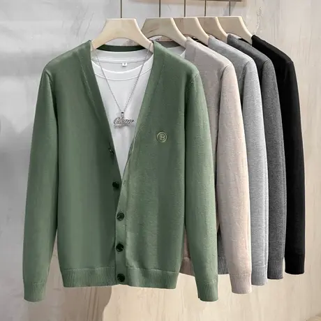 春秋新款字母刺绣针织衫男开衫线衣商务休闲男装外套毛衣薄款夹克商品大图