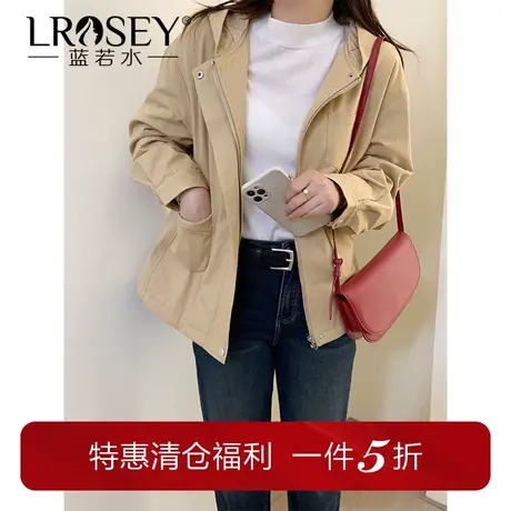 蓝若水大码加绒加厚工装连帽风衣冬季新款胖MM休闲宽松巨显瘦外套商品大图