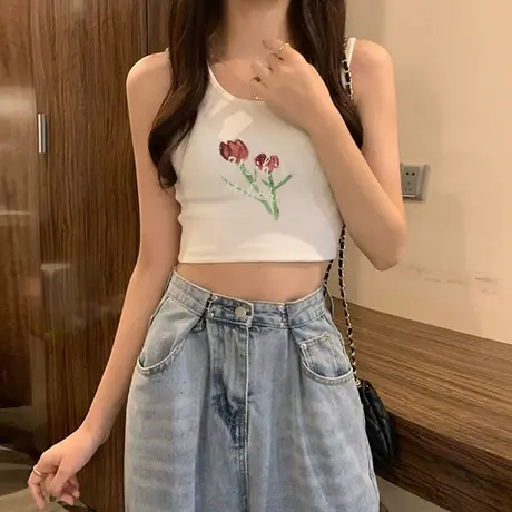 美式辣妹无袖T恤夏季新款打底衫背心女修身显瘦运动内搭上衣潮ins图片