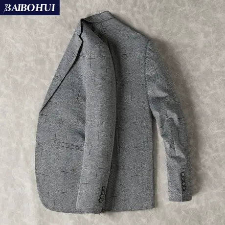 春季新款时尚休闲男士西装外套单件上衣薄款千鸟格子修身小西服男商品大图