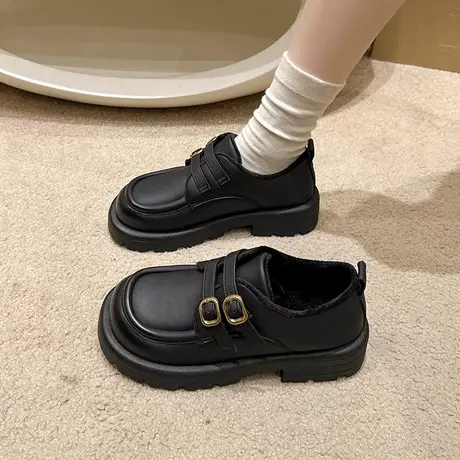 英伦风小皮鞋女新款百搭乐福鞋2024春秋季jk配裙子一脚蹬粗跟单鞋图片
