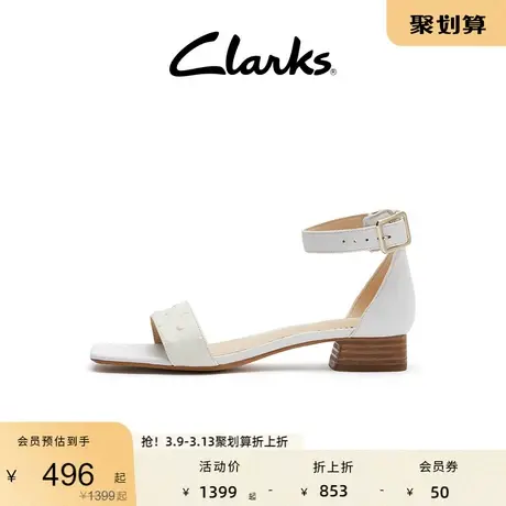 Clarks其乐女鞋春夏法式方头粗跟一字带动物纹平底搭扣沙滩凉鞋女图片