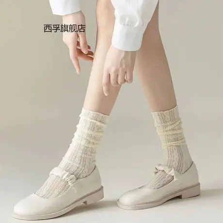 纯欲JK条纹白色短中筒小腿麻花网纱袜子软妹学生百搭款7085图片