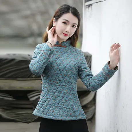 筠雅夹棉旗袍上衣2022年冬装新款中式碎花小棉衣唐装女装中国风商品大图