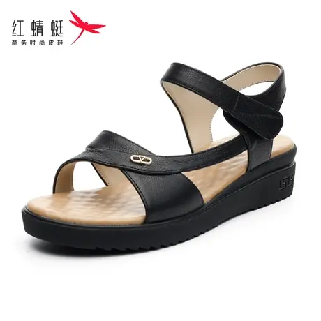红蜻蜓女鞋女凉鞋夏季新款牛皮软底透气防滑舒适时尚镂空妈妈鞋商品大图