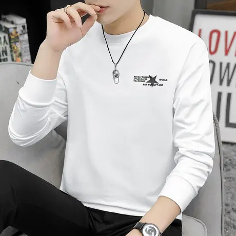 春秋款卫衣男潮ins2023新款秋季加绒白色宽松套头无帽圆领长袖t恤商品大图