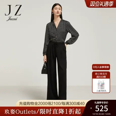 商场同款JZ玖姿黑色显瘦阔腿裤女装2023秋季新款休闲裤JWCQ11001商品大图