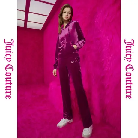 Juicy Couture橘滋早秋季装2023年新款野生浆果烫钻丝绒女休闲裤图片