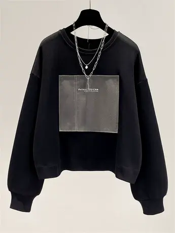 卫衣女春秋薄款2021新款韩版ins潮宽松长袖无帽短款百搭外套上衣图片