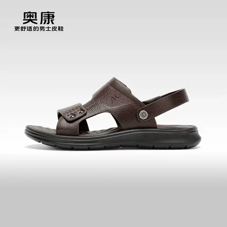 【门店发货】Aokang奥康2024夏季新款时尚凉鞋男真皮压花潮沙滩鞋商品大图