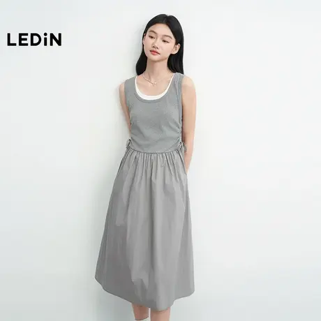 乐町烫银针织拼接轻薄棉感连衣裙女2025年夏季新款长款舒适裙子图片