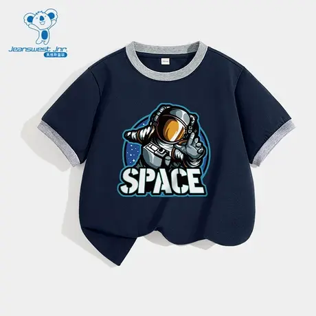 JU真维斯男童撞色短袖T恤2025夏季新款潮酷印花宽松圆领套头上衣商品大图