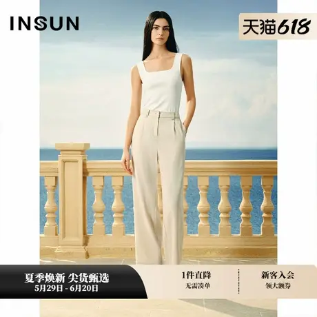 INSUN恩裳专选春季亚麻混纺简约直筒西装裤图片