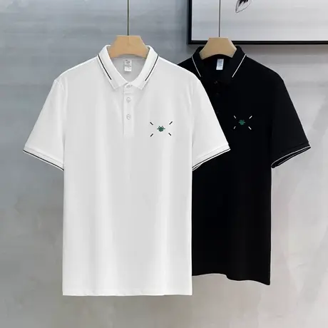 Polo衫短袖男士夏季2025新款冰丝体恤上衣潮牌白色蜜蜂翻领t恤男图片