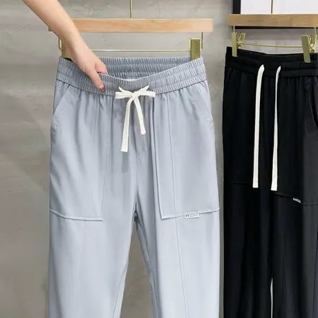 冰丝裤子男士休闲裤春夏季薄款2023新款束脚垂感宽松九分运动裤男商品大图