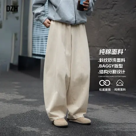 男士美式潮牌裤子男夏季薄款纯棉休闲裤阔腿弯刀裤2025新款男裤潮商品大图
