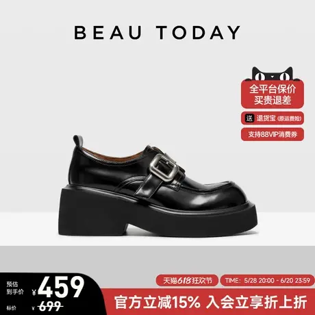 BeauToday厚底乐福鞋女款2025新款春季英伦风小皮鞋复古增高单鞋图片