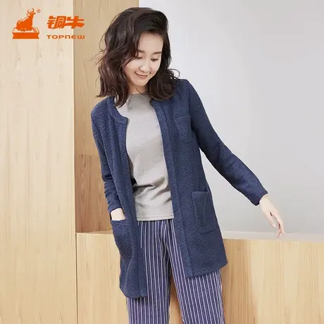 铜牛BLESS系列长款女开衫无扣家居服上衣睡衣女单件长袖秋冬VS053商品大图