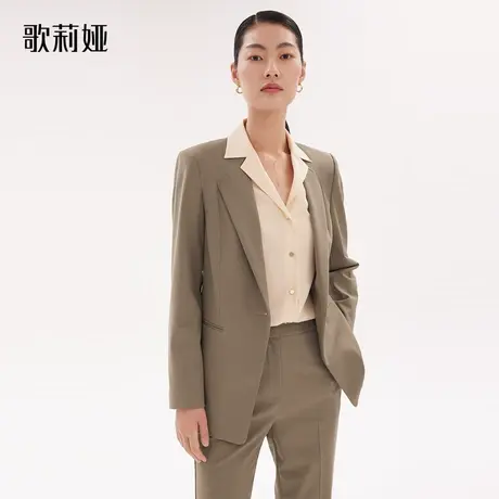 歌莉娅春秋季可机洗精纺羊毛无领西装职业通勤外套女1A8L6M600图片