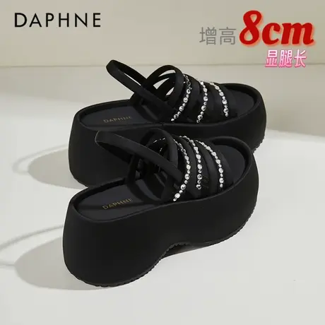 达芙妮小个子增高8CM高跟后绊带凉鞋女夏季外穿防水台水钻凉拖鞋图片