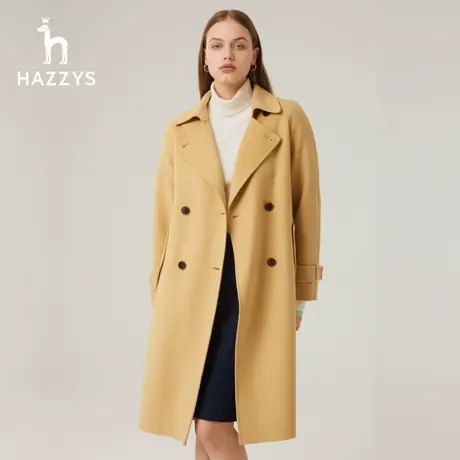 【商场同款】Hazzys哈吉斯2023秋冬新款风衣式羊毛长款大衣外套女图片