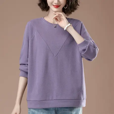 中年妈妈卫衣女春秋薄款加肥加大码女装宽松加绒加厚套头显瘦上衣商品大图