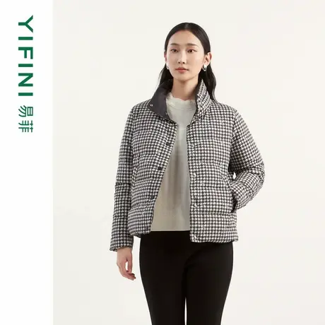 [专柜同款]Yifini/易菲白鹅绒千鸟格宽松短款保暖加厚羽绒服女冬商品大图