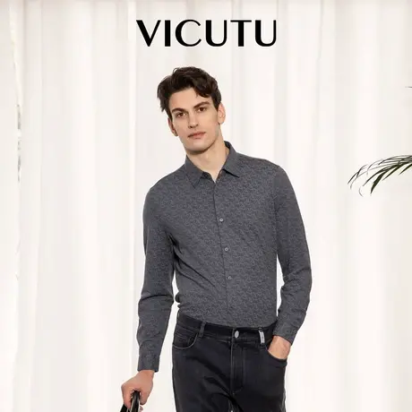 VICUTU威可多男士长袖衬衫新款舒适亲肤时尚印花商务休闲衬衣商品大图
