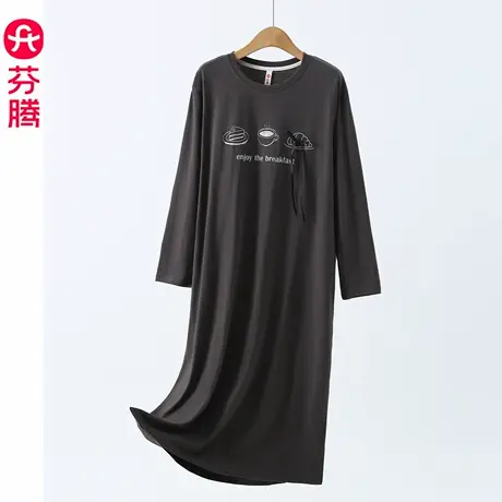 芬腾睡裙女士春秋季纯棉长袖睡衣裙简约女款大码全棉家居服连衣裙商品大图