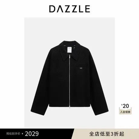 DAZZLE 地素奥莱大衣2025年春季黑色绵羊毛混纺短外套图片