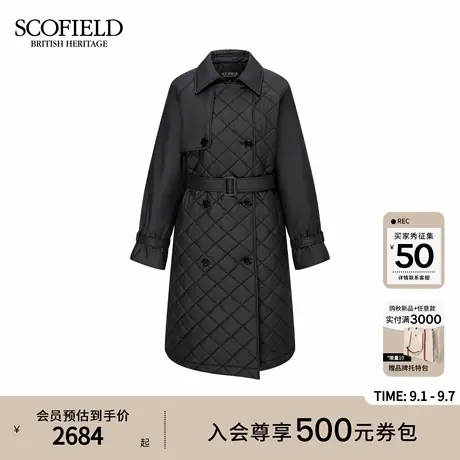 Scofield女装优雅菱格绗缝双排扣风衣棉服袖袢细节2025冬季新品图片