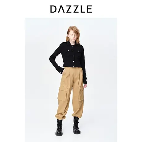 DAZZLE地素奥莱23春季新款简约军装风短款修身直筒针织衫开衫外套商品大图