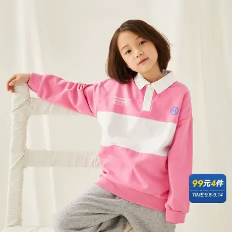 美特斯邦威童装男女童长袖衬衫春秋舒适百搭学长风撞色潮流POLO衫商品大图