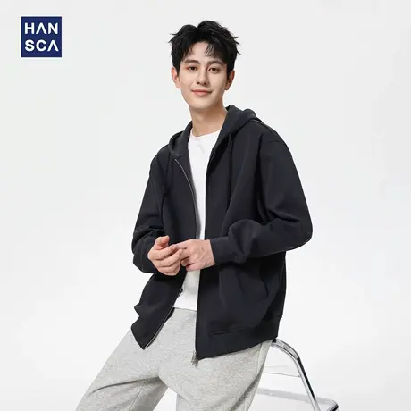 hansca380g恒温暖皮美式开衫卫衣男秋季重磅宽松休闲连帽拉链外套商品大图