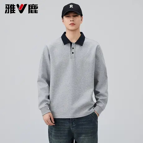 雅鹿巴恩风男撞色翻领长袖卫衣2026春夏新款男士高级感长袖打底衫商品大图