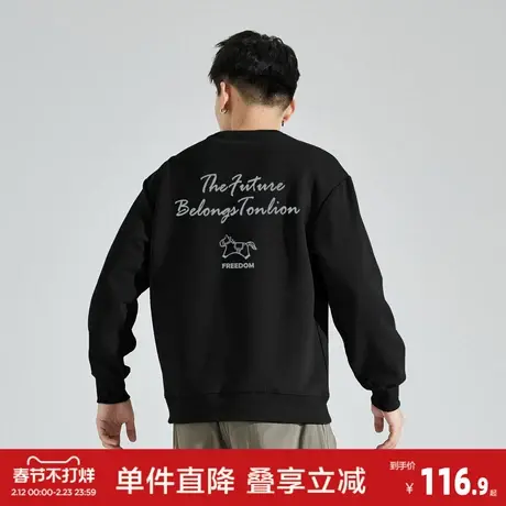 唐狮2026春季新款圆领卫衣男士套头落肩款宽松打底潮牌印花设计商品大图