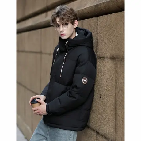 唐狮冬季短款羽绒服男连帽肌理感面料黑色羽绒外套保暖防寒TUTA商品大图