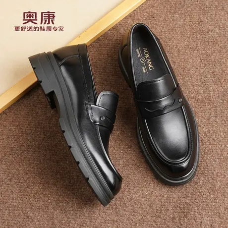 奥康 男鞋2026新款春季商务正装皮鞋男士真皮软底一脚蹬乐福鞋L商品大图