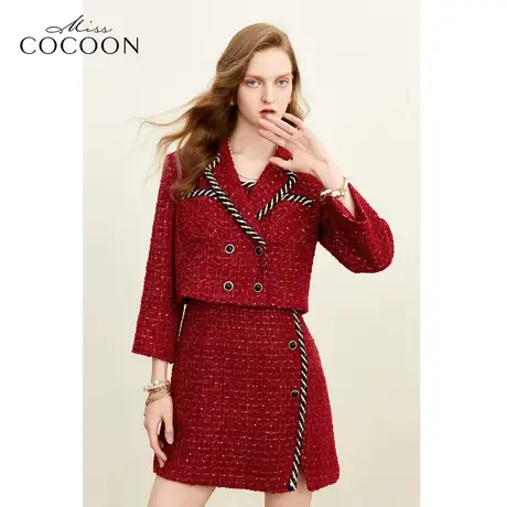missCOCOON洋气减龄小香风2023冬装新款女撞色设计廓形短款外套商品大图