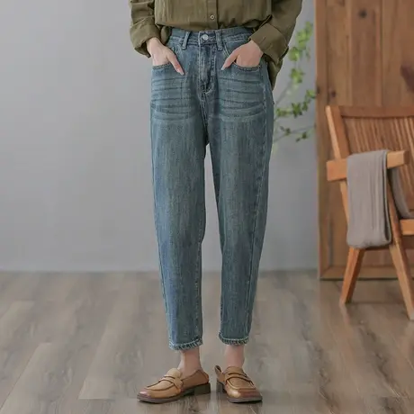 dza 高腰显瘦宽松直筒牛仔裤子2023春秋新款休闲九分裤女士收腿裤图片