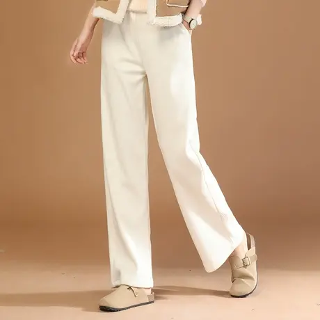 韩潮袭人松紧腰白色加绒灯芯绒休闲裤女2023冬装新款窄版阔腿裤子商品大图