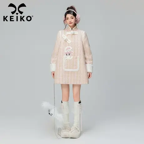 KEIKO 旗袍改良嵌丝花呢连衣裙2023秋冬新中式日常显瘦裙式呢外套商品大图